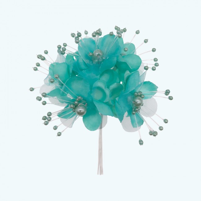 3"  Silk Flower with Pearl 6X12 | Aqua